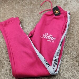 Reine Pink Track Pants Side Zip Logo Tape Est 2015 Joggers Women's XL NWT